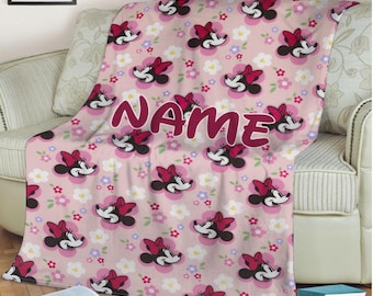 Custom Name Disney Minnie Blanket, Disney Minnie Mouse Fleece Baby Blanket, Disneyland Blankets, Minnie Birthday Gifts, Pink Blanket