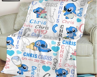 Personalized Disney Stitch Blanket, Disney Stitch Baby Fleece Blanket, Stitch and Lilo, Ohana Means Family, Stitch Birthday Gifts Christmas