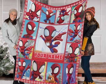 Personalize Disney Peter Spidey And His Amazing Friends Blanket, Soft Cozy Fleece Blanket, Custom Hero Name Blanket, Superhero Baby Blanket