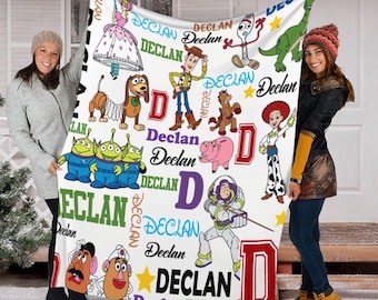 Personalized Toy Movie Blanket, Characters Blanket, Cartoon Movie Blanket Christmas Gift, Woody Buzz Blanket, Pixar Toy Fleece Blanket