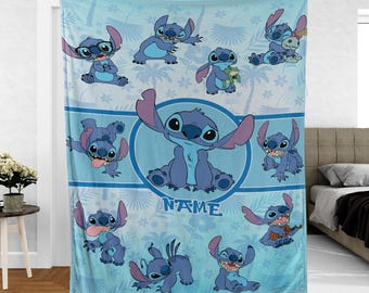 Personalized Name Stitch Baby Blanket, Disney Lilo And Stitch Fleece Blanket, Cute Gift For Baby, Stitch Birthday Gifts, Christmas Blanket