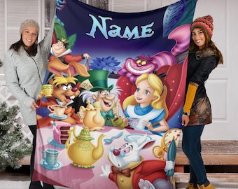 Manta personalizada de Alicia en el País de las Maravillas de Disney con acuarela, manta personalizada con nombre de Alicia, regalo de Navidad de Disney, regalo de cumpleaños, Disneyland