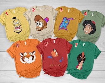 Camiseta de disfraz de Halloween de Aladdín, camiseta de fiesta de Jafar, el Genio, Abu, Aladdín, Jasmine y la Princesa, camiseta de disfraz familiar para grupo