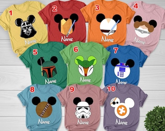 Personalized Star Wars Family Tees, Disney Birthday Star Wars Characters, Mickey Ears Group Shirts, Disney Family Trip 2024 Shirts