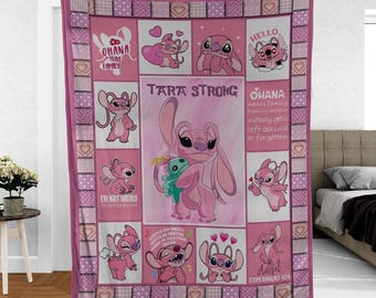 Personalized Disney Angel Blanket, Custom Name Angel Baby Girl Blanket, Stitch Angel Birthday Blanket, Magic Kingdom Blanket,Lilo and Stitch