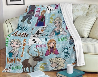 Personalized Disney Frozen Blanket, Custom Name Disney Blanket, Princess Elsa Blanket, Disney Birthday Girl Gift, Baby Disney Blanket