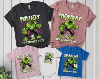 Hulk-tröja, Hulk-födelsedagsfest-tröja, födelsedags-Hulk-tröja, matchande familjetröjor, Hulk-anpassad tröja, personlig Hulk-tröja