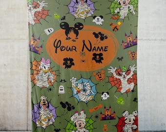 Personalized Name Mickey and Friends Halloween Blanket, Disneyland Spooky Season Blanket, Mickey's Not So Scary Blanket Gift, Halloween 2025
