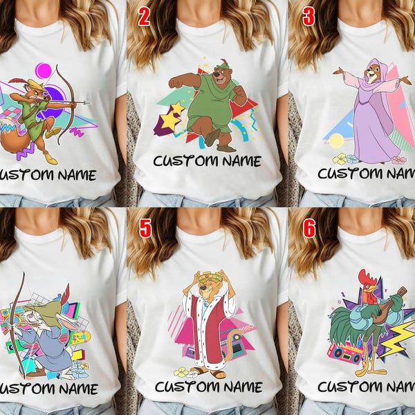 Retro 90s Disney Robin Hood Characters Shirt, Sketch Design, Perfect Disneyland Trip Tee, Unisex Youth & Adult T-Shirt