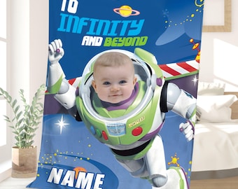 Custom Your Photo & Name Toy Story Blanket, Buzz Lightyear To Infinity And Beyond Velveteen Plush Blanket, Disney Birthday Gift