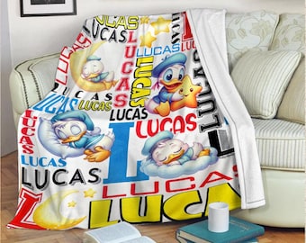 Gepersonaliseerde slapende eend deken, aangepaste naam cartoon deken, donald deken, verjaardagscadeaus, zachte, gezellige deken, jongens- en meisjesdeken