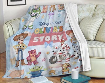 Personalized Toy Story Disney character blanket, Watercolor Woody Buzz Lightyear Jessie Blanket, Disney blanket, Birthday Girl gift blanket