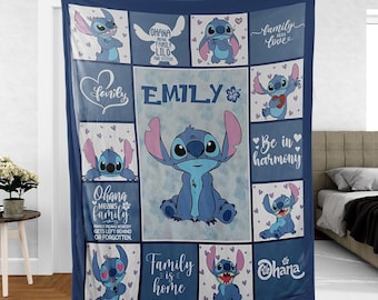 Custom Name Lilo And Stitch Disneyland Blanket, Personalized Disney Stitch Blanket, Stitch Birthday Gifts, Stitch Blanket Gifts For Kids