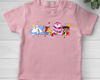 Maglietta personalizzata di Alice nel Paese delle Meraviglie, maglietta coordinata Disney Alice Cheshire personalizzata, maglietta con nome per bambini, maglietta personalizzata per bambino per la vacanza a Epcot