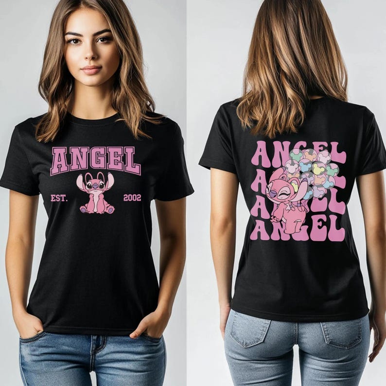 Disney Stitch & Angel Couple Tee, Girls Trip Shirt, Matching Best Friends Tee, Disneyland Family Vacation Shirt image 2