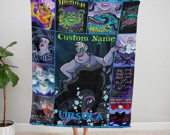 Disney Villian Ursula Custom Name Blanket, Princess Ariel Eric Blanket, Disney The Little Mermaid Blanket, Disney Custom Gift Blanket