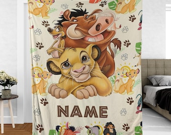 Personalized Name Simba Lion King Blanket, Simba & Friends Blanket, Disney Lion King Characters Blanket, Baby Shower, Cute Gift For Baby