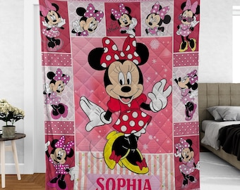 Personalized Disney Minnie Mouse Fleece Blanket, Disney Minnie Mouse Pink Blanket, Disney Christmas Gift For Kids Birthday, Gift for Her
