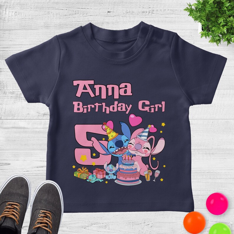 Personalized Stitch Birthday Shirt, Stitch & Angel Tee, Family Matching Disney Stitch Birthday Shirt, Custom Name Birthday Tee image 3
