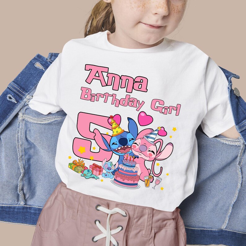 Personalized Stitch Birthday Shirt, Stitch & Angel Tee, Family Matching Disney Stitch Birthday Shirt, Custom Name Birthday Tee image 5