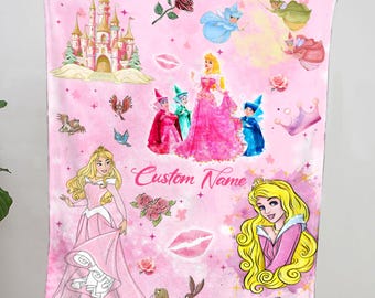 Personalized Disney Princess Aurora Blanket, Cute Disney Princess Baby Girl Trip Velveteen Plush Blanket, Disney Birthday Girl Gifts