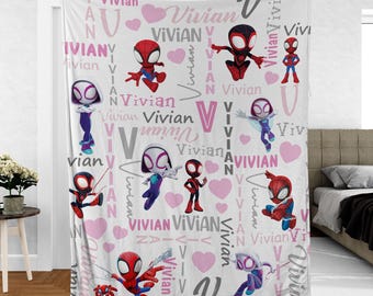 Personalized Spidey and His Amazing Friends The Spider Gwen Fleece Blanket, Spiderman Fleece Blanket, Cartoon Spidey Baby Blanket, Gift