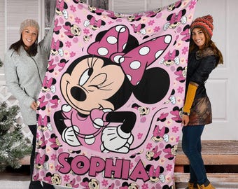 Personalized Minnie Mouse Blanket, Custom Minnie Mouse Fleece Throw, Mickey and Minnie Magic Kingdom Blanket, Disney Birthday Gift Blanket