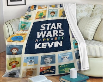 Custom Star War Characters Alphabet Blanket, Personalized Cartoon Blanket, Star War Blanket, Gifts For Baby Name Blanket, Christmas Gift