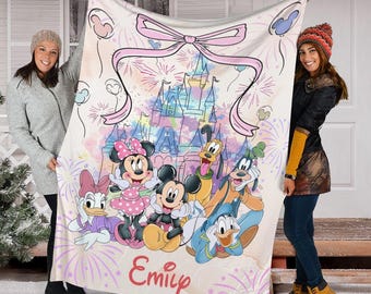 Personalized Mickey and Friends Blanket, Disney Coquette Watercolor Blanket, Magic Kingdom Blanket, Disney Birthday Girl, Disneyland Blanket