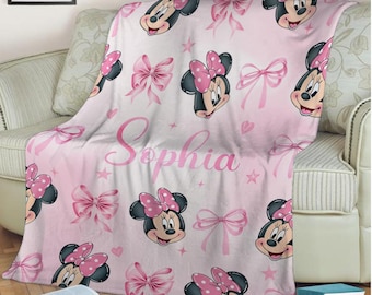 Custom Name Disney Minnie Blanket, Personalized Minnie Mouse Blanket, Disney Blankets, Minnie Birthday Gifts, Kids Name Blanket, Baby Gift