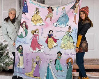 Personalized Name Disney Princess Character Blanket, Disneyland Princess Fleece Blanket, Birthday Gift, Baby Shower, Gift for Boy and Girl