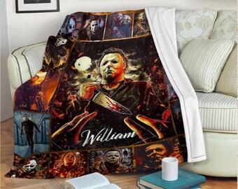 Custom Name Halloween Horror Movie Fleece Blanket, The Killers, Michael Myers Blanket, Horror Movie Fleece Blanket, Michael Myers Blanket