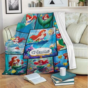 Personalized The Little Mermaid Blanket, Ariel Princess Fleece Blanket, Disneyland Princess Birthday Gif, Christmas Gift For Kids Girls