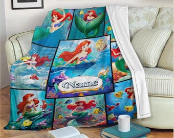 Personalized The Little Mermaid Blanket, Ariel Princess Fleece Blanket, Disneyland Princess Birthday Gif, Christmas Gift For Kids Girls