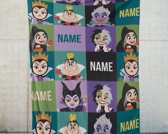 Custom Disney Villains Chibi Blanket,  Disney Villains Fleece Blanket ,Maleficent Ursula Evil Queen Blanket, Villains Horror Movie Blanket