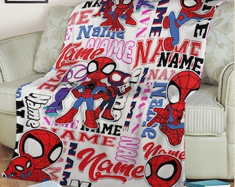 Personalized Spidey and his Amazing Friends Fleece Blanket, Custom Name Spiderman Blanket, Birthday Gift, Baby Shower, Gift for Boy and Girl