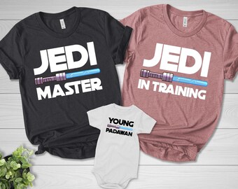 Jedi Master Young Padawan-tröjor, matchande familjetröjor, babytröja, pappa-dotter-tröjor, pappa och son Jedi-tröjor