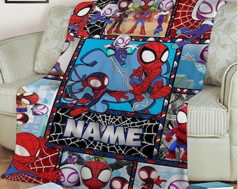 Personalized Name Spidey and His Amazing Friends Blanket, Amazing Friends Fleece Blanket, Spiderman Birthday Blanket, Spiderman Blanket
