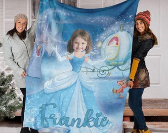 Manta con foto personalizada, manta polar de Cenicienta de Disney, manta de cumpleaños de Cenicienta de Disney, manta de Navidad familiar, regalo para baby shower