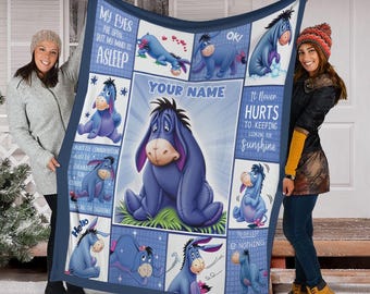 Personalize Disney Eeyore  Winnie The Pooh Blanket, Custom Name Eeyore Blanket, Birthday Gift, Baby Shower, Christmas Gift for Boy and Girl
