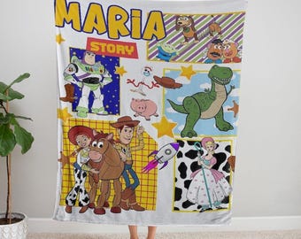 Custom Name Toy Movie Blanket, Toy Story Characters Blanket, Cartoon Movie Blanket Christmas Gift, Character Blanket, Toy Fleece Blanket