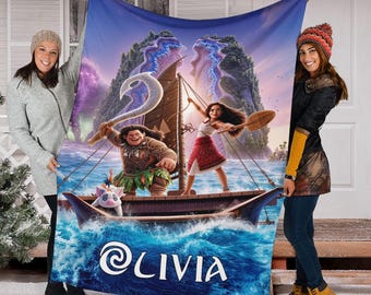 Personalized Name Moana Maui Blanket, Moana 2 Movie Blanket, Moana Princess Blanket, Moana Characters Blanket, Princess Moana Lovers Blanket