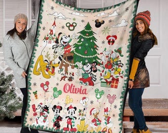 Personalized Disney Mickey and Friends Santa Christmas Blanket, Mickey's Very Merry Christmas Party Home Decor, Family Christmas Gifts