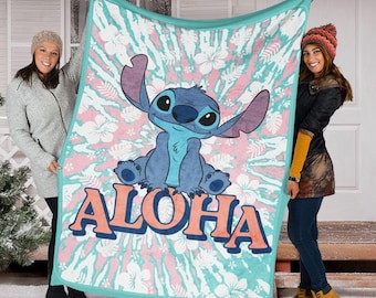Disney Stitch Aloha Blanket, Lilo And Baby Fleece Throw, Magic Kingdom Blanket, Baby Shower Gift, Disney Fan Bedding, Disneyland Decor