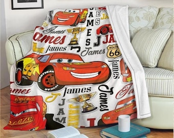 Custom Name Lightning McQueen Baby Blanket, Disney Pixar Blanket, Disney Cars Birthday Gift For Boy, Baby Shower Gift, Disney Home Decor