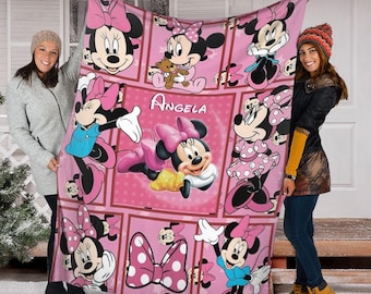 Personalized Name Minnie Mouse Blanket, Disney Minnie Mouse Fleece Blanket, Mickey Minnie Mouse Magic Kingdom Birthday Gifts Blanket