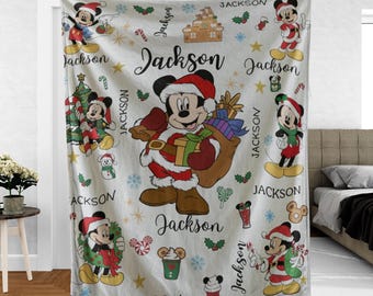 Personalized Mickey Mouse Christmas Blanket, Christmas Gift, Customizable Blanket, Disney Christmas Blanket, Mickey Christmas Home Decor