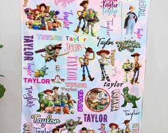 Personalized Watercolor Disney Pixar Toy Story Blanket, Custom Name Baby Woody Buzz Lightyear Velveteen Plush Blanket, Disney Birthday Gifts