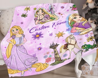 Personalized Disney Princess Rapunzel Blanket, Cute Disney Princess Baby Girl Trip Velveteen Plush Blanket, Disney Birthday Girl Gifts