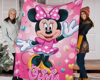 Manta personalizada de Minnie Mouse, manta rosa de Minnie de Disney, regalo de cumpleaños de Minnie con nombre personalizado, manta suave y acogedora de forro polar para Navidad para niñas